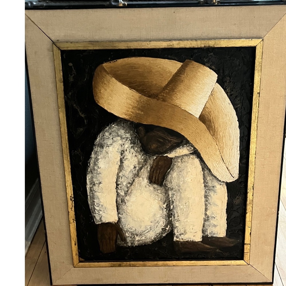 Jesus Ortiz Tajonar Mexican Folk Modernist Muralist‎ Oil Man in Sombrero signed